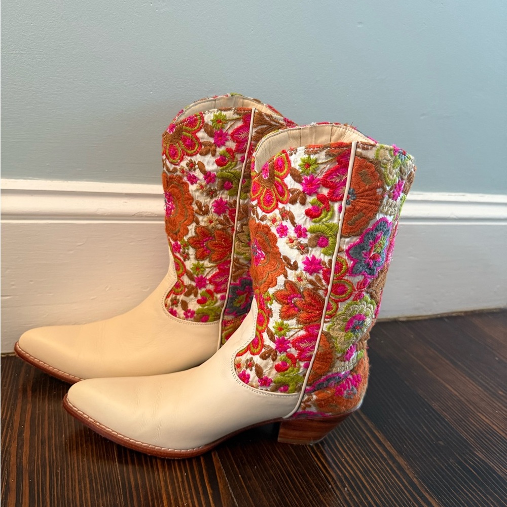 Floral Embroidered Heeled Cowboy Western Boots Momo New York, Anthropology